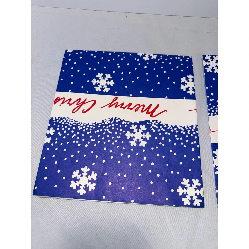 Vintage Merry Christmas Wrapping Paper Blue Snowflake Red Script 20x26 Sheet